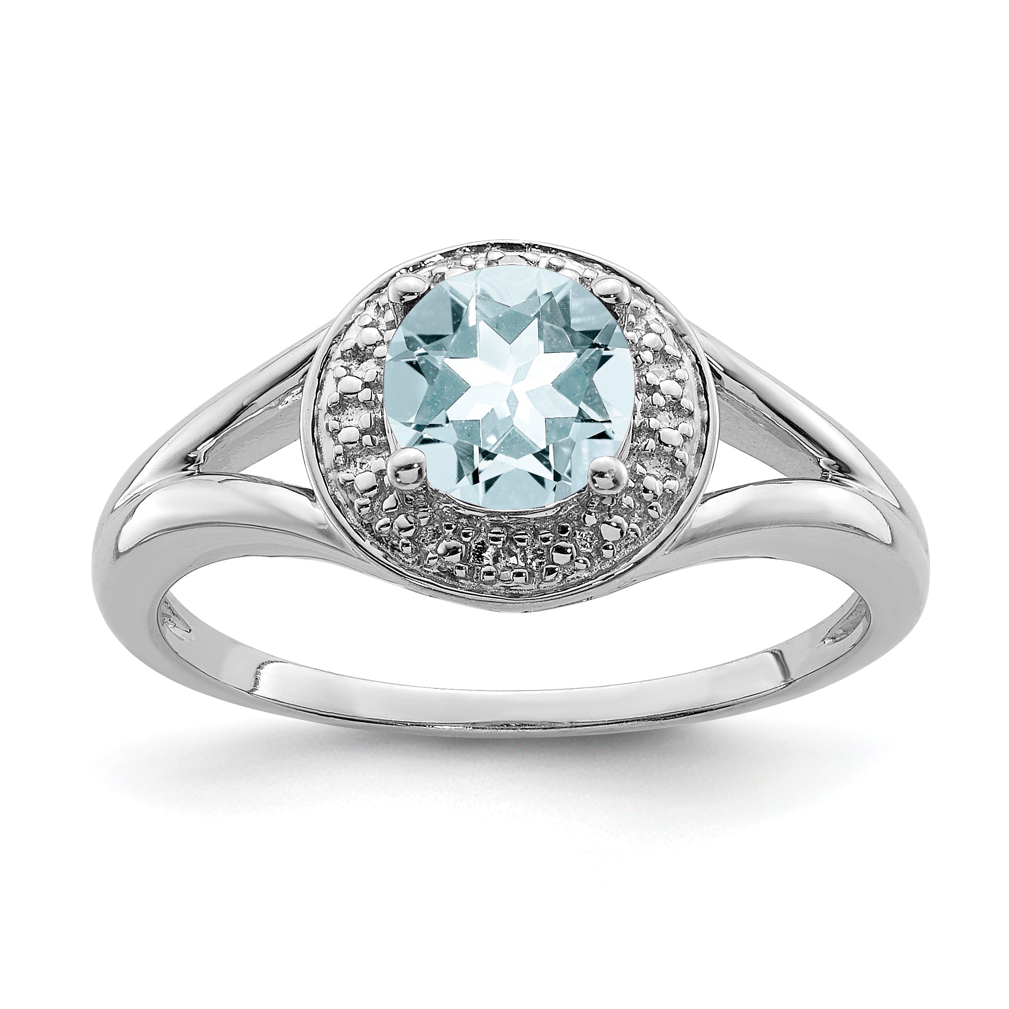Sterling Silver Rhodium-plated Diamond & Aquamarine Ring Main image