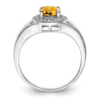 Sterling Silver Rhodium-plated Diamond & Citrine Ring