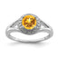 Sterling Silver Rhodium-plated Diamond & Citrine Ring