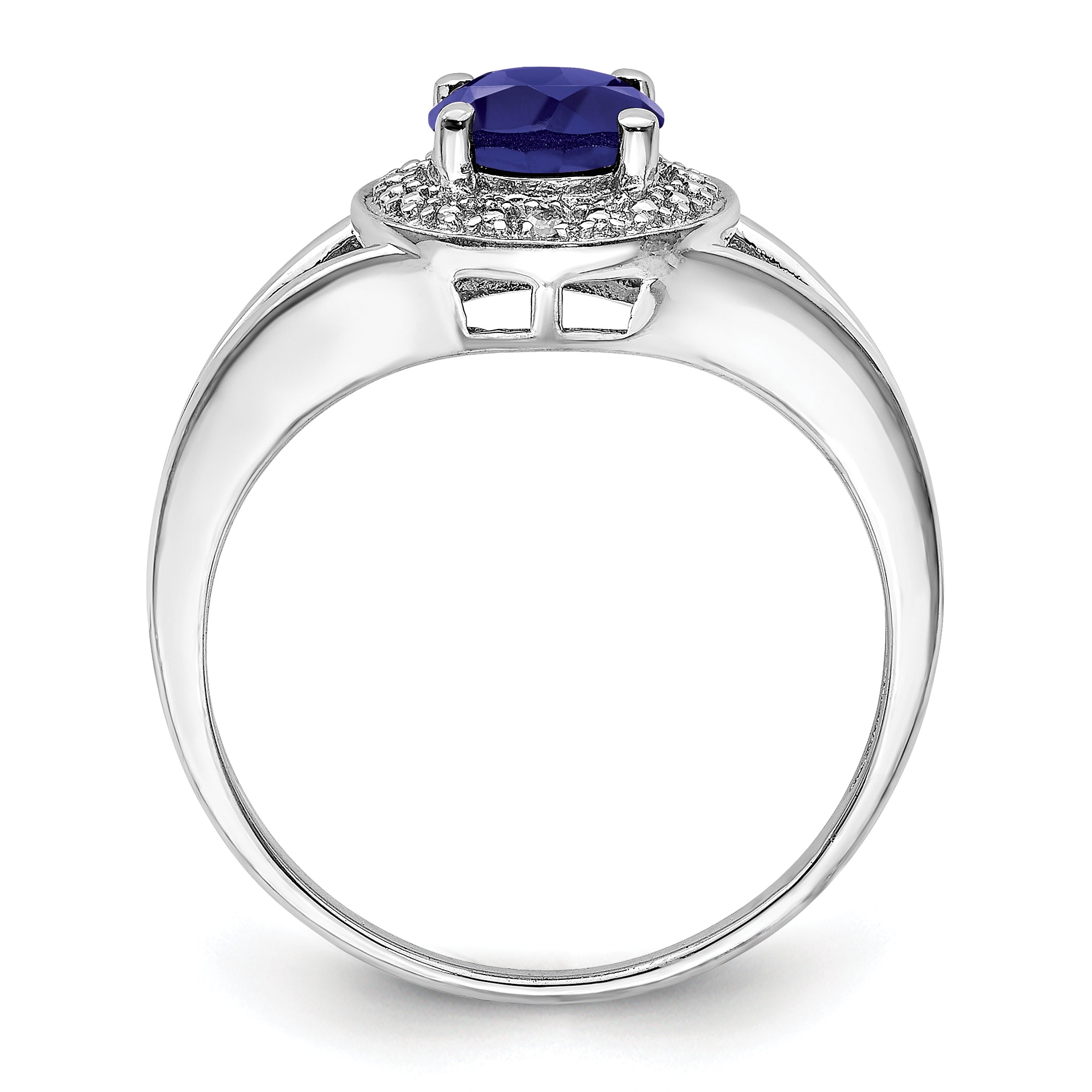 Sterling Silver Rhodium-plated Diamond & Created Sapphire Ring Secondary image