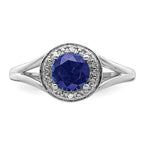 Sterling Silver Rhodium-plated Diamond & Created Sapphire Ring