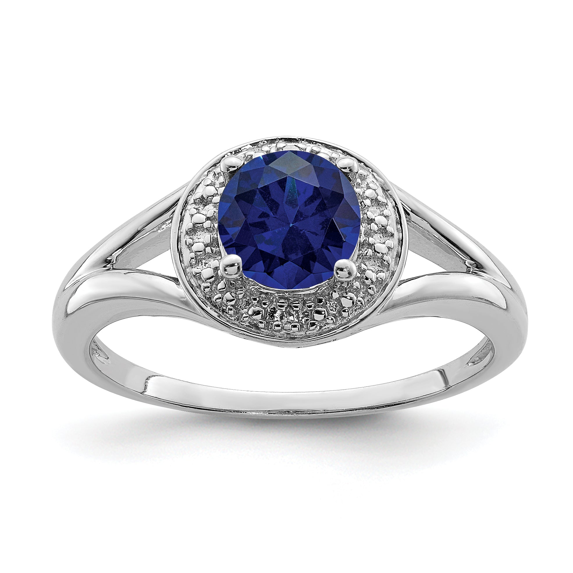 Sterling Silver Rhodium-plated Diamond & Created Sapphire Ring Main image