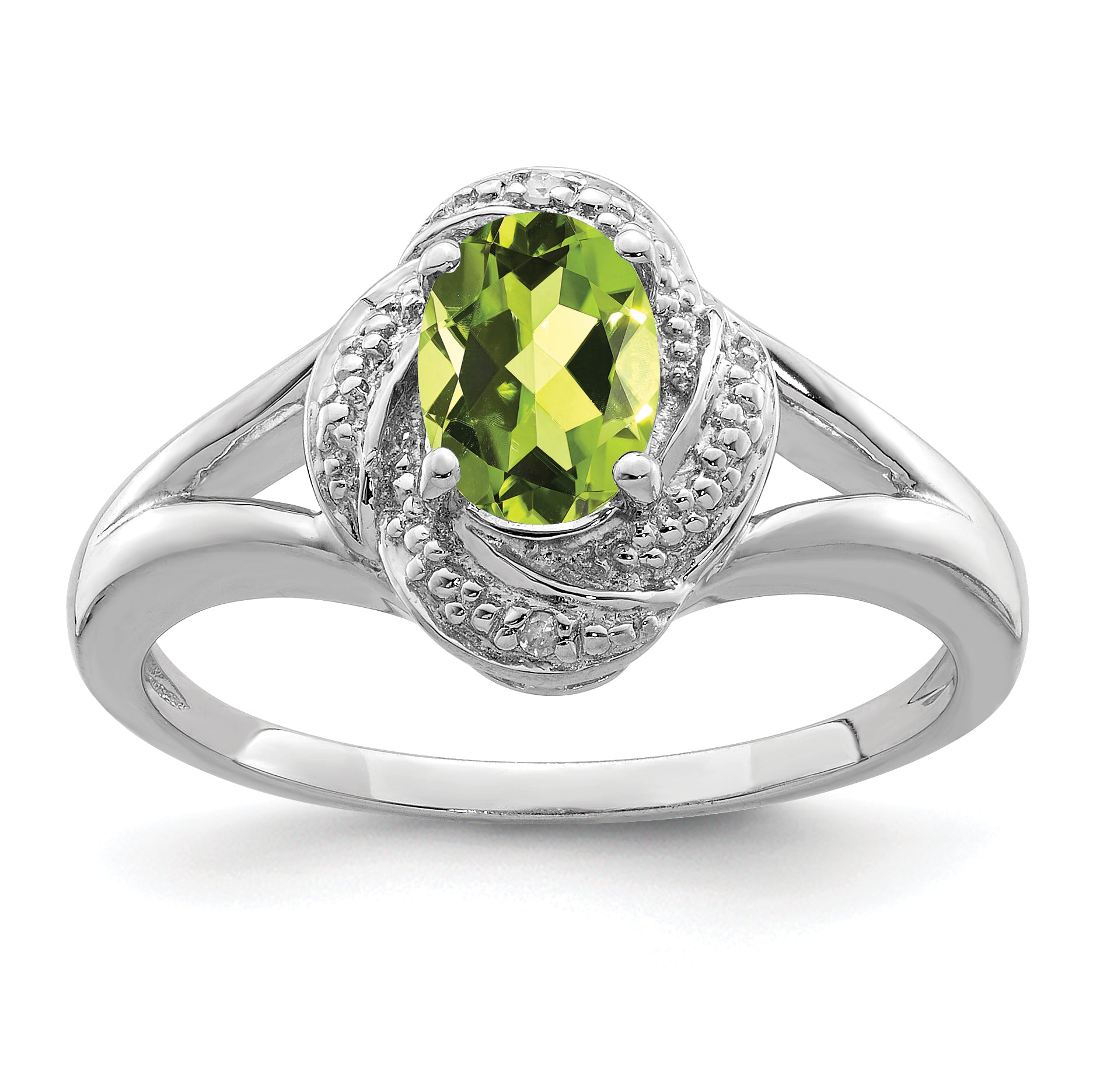 Sterling Silver Rhodium-plated Diamond & Peridot Ring Main image