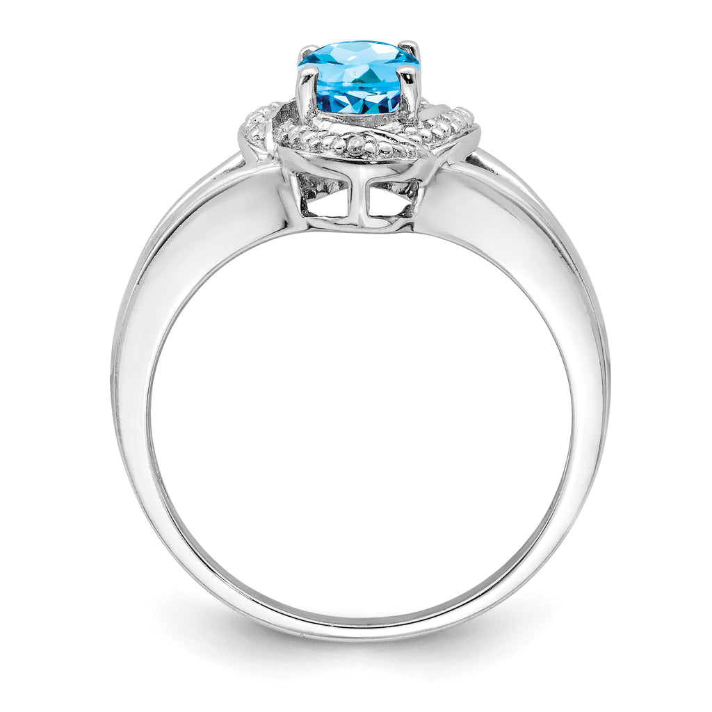 Sterling Silver Rhodium-plated Diamond & Blue Topaz Ring