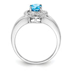 Sterling Silver Rhodium-plated Diamond & Blue Topaz Ring