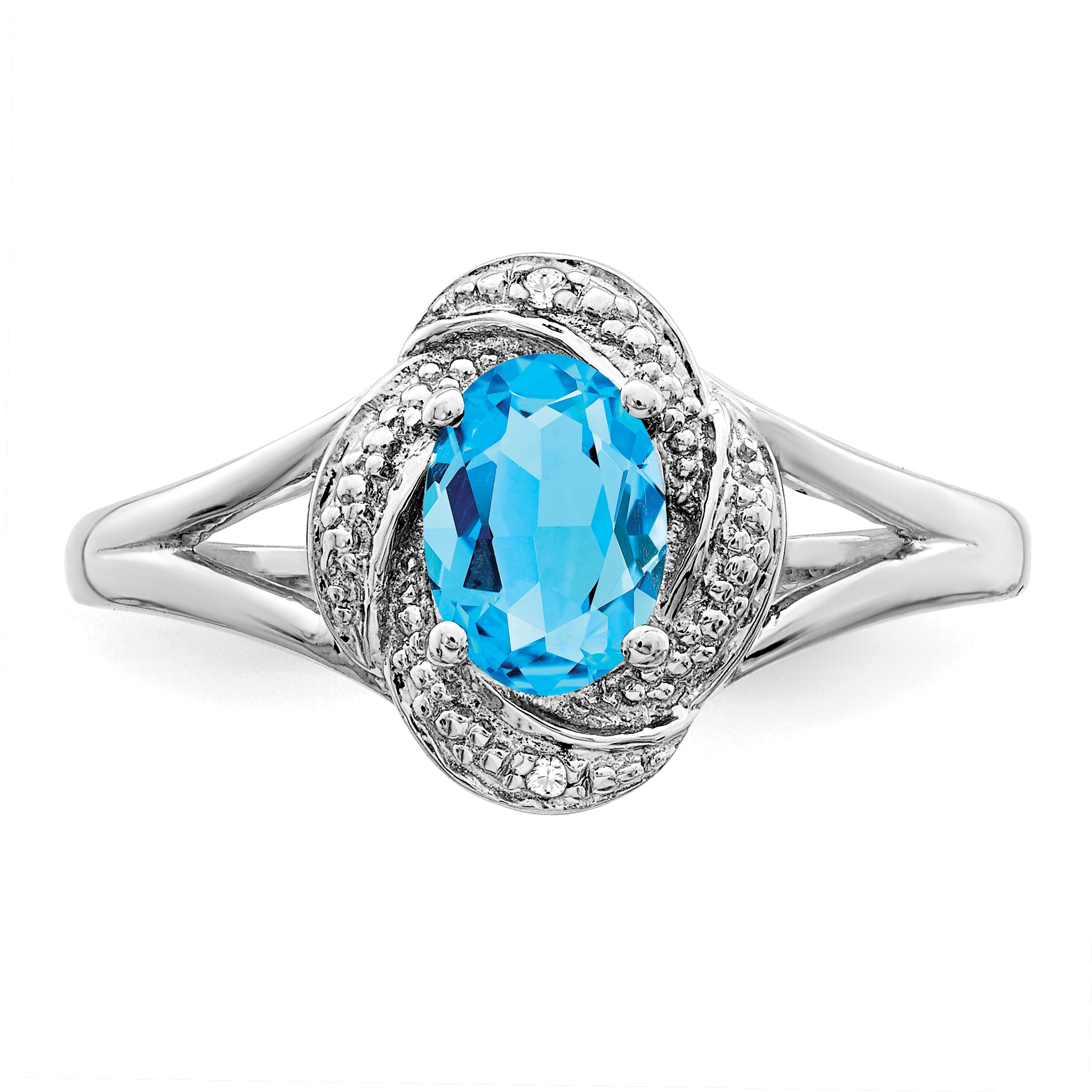 Sterling Silver Rhodium-plated Diamond & Blue Topaz Ring