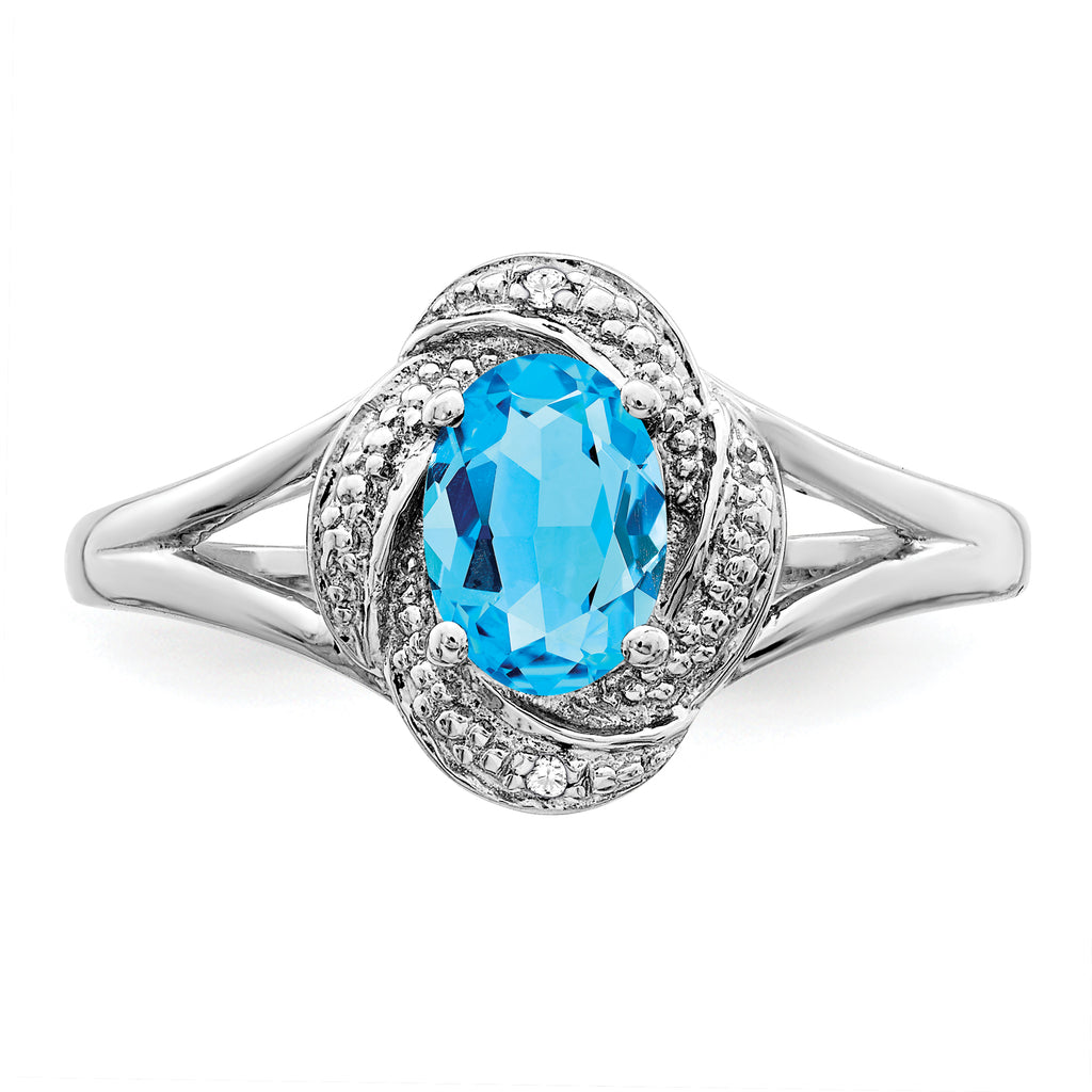 Sterling Silver Rhodium-plated Diamond & Blue Topaz Ring