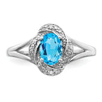 Sterling Silver Rhodium-plated Diamond & Blue Topaz Ring