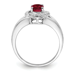 Sterling Silver Rhodium-plated Diamond & Created Ruby Ring - 5