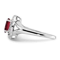 Sterling Silver Rhodium-plated Diamond & Created Ruby Ring - 5