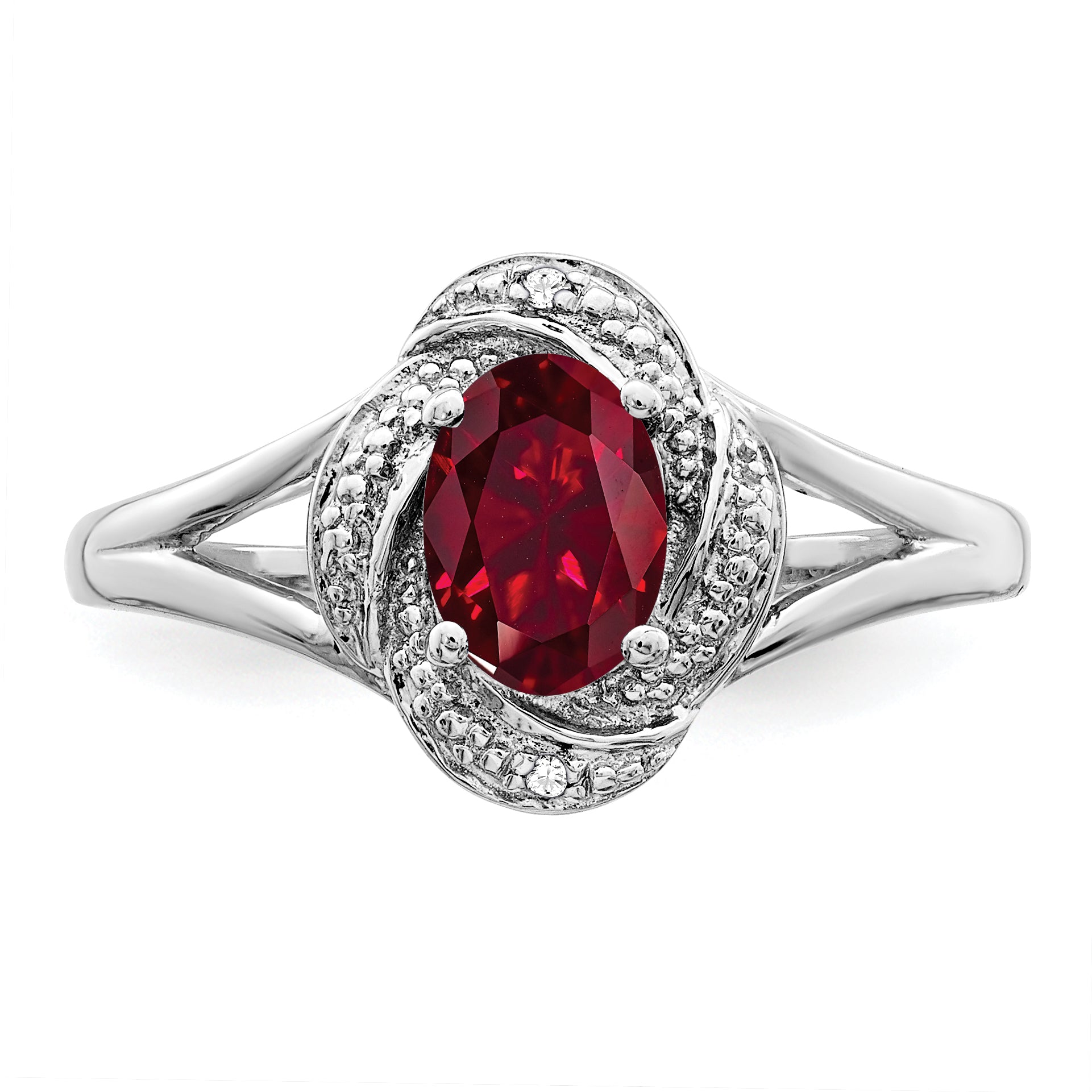Sterling Silver Rhodium-plated Diamond & Created Ruby Ring - 5