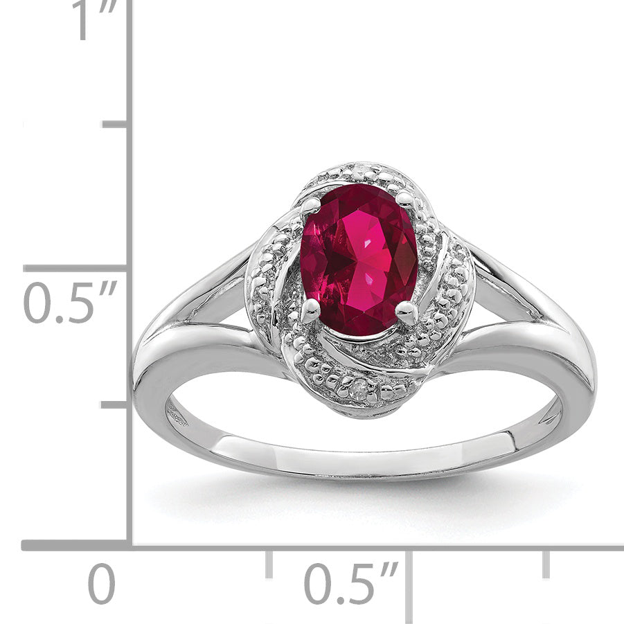 Sterling Silver Rhodium-plated Diamond & Created Ruby Ring - 5