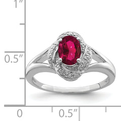 Sterling Silver Rhodium-plated Diamond & Created Ruby Ring - 5
