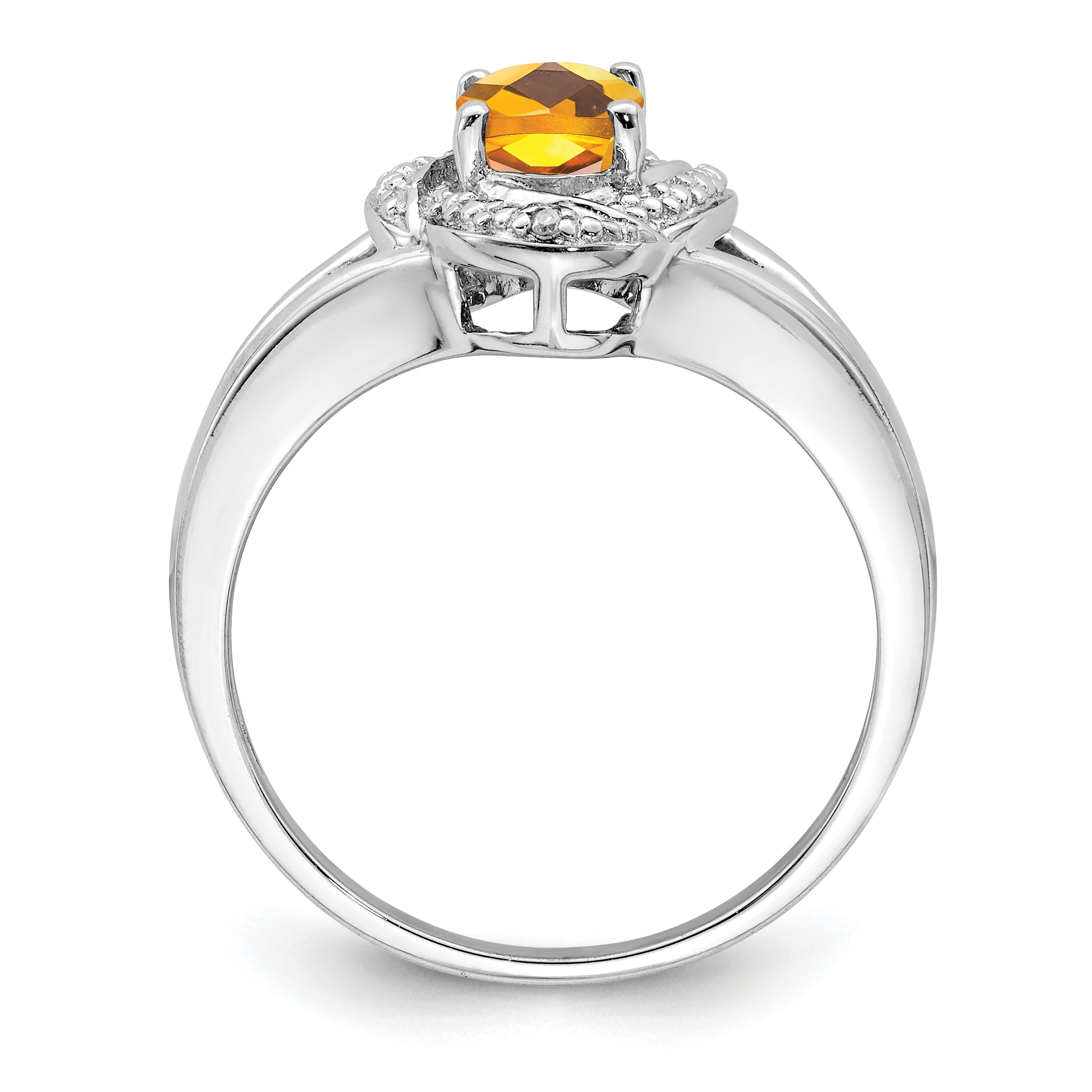 Sterling Silver Rhodium-plated Diamond & Citrine Ring Secondary image