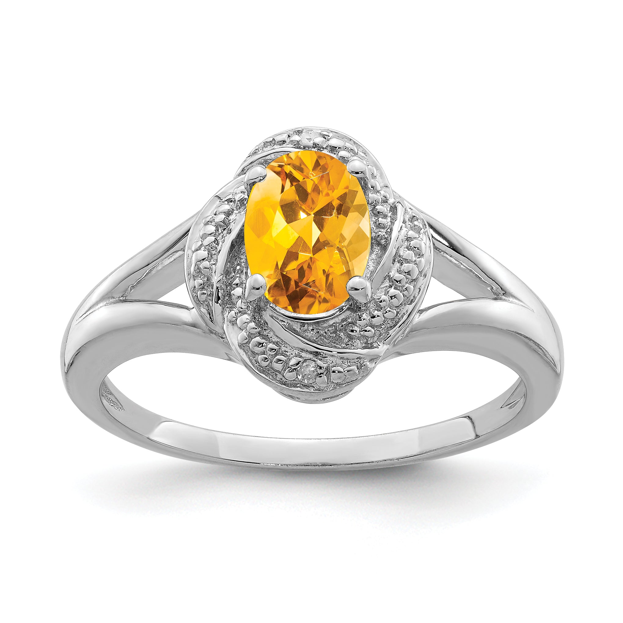 Sterling Silver Rhodium-plated Diamond & Citrine Ring Main image