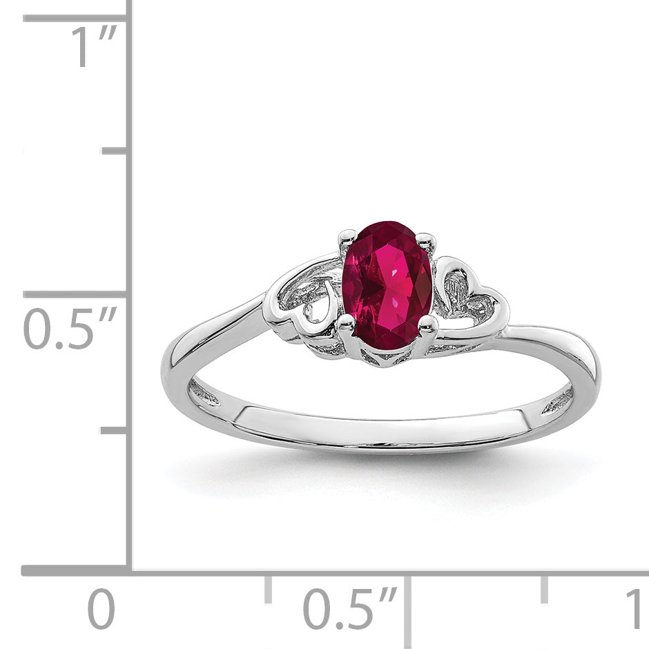 Sterling Silver Rhodium-plated Created Ruby Ring - 5