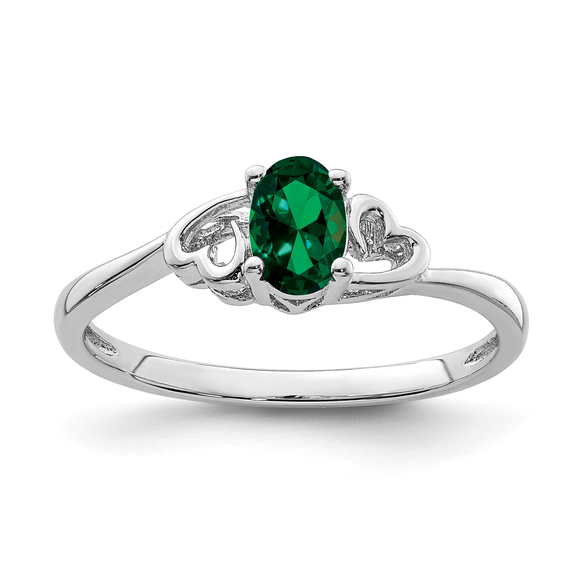 Sterling Silver Rhodium-plated Created Emerald Ring Main image
