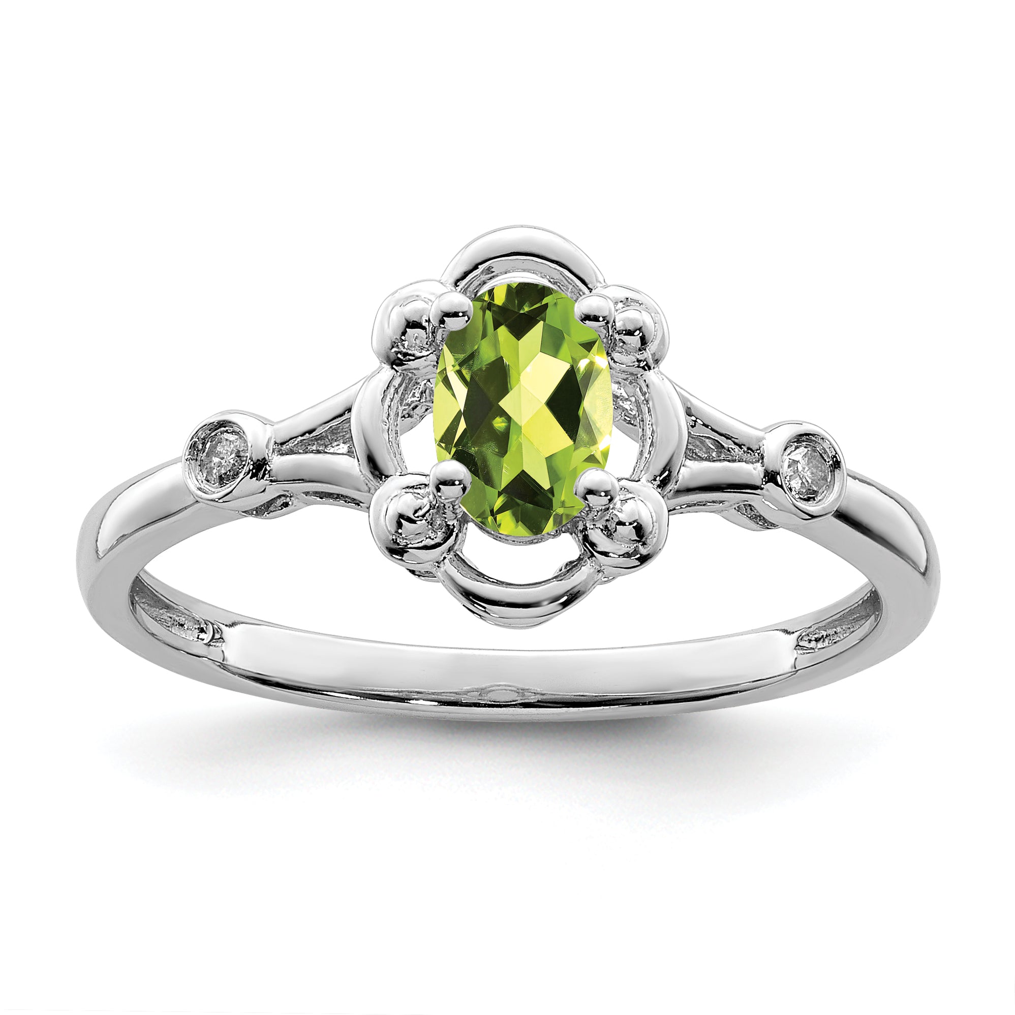 Sterling Silver Rhodium-plated Peridot & Diamond Ring Main image