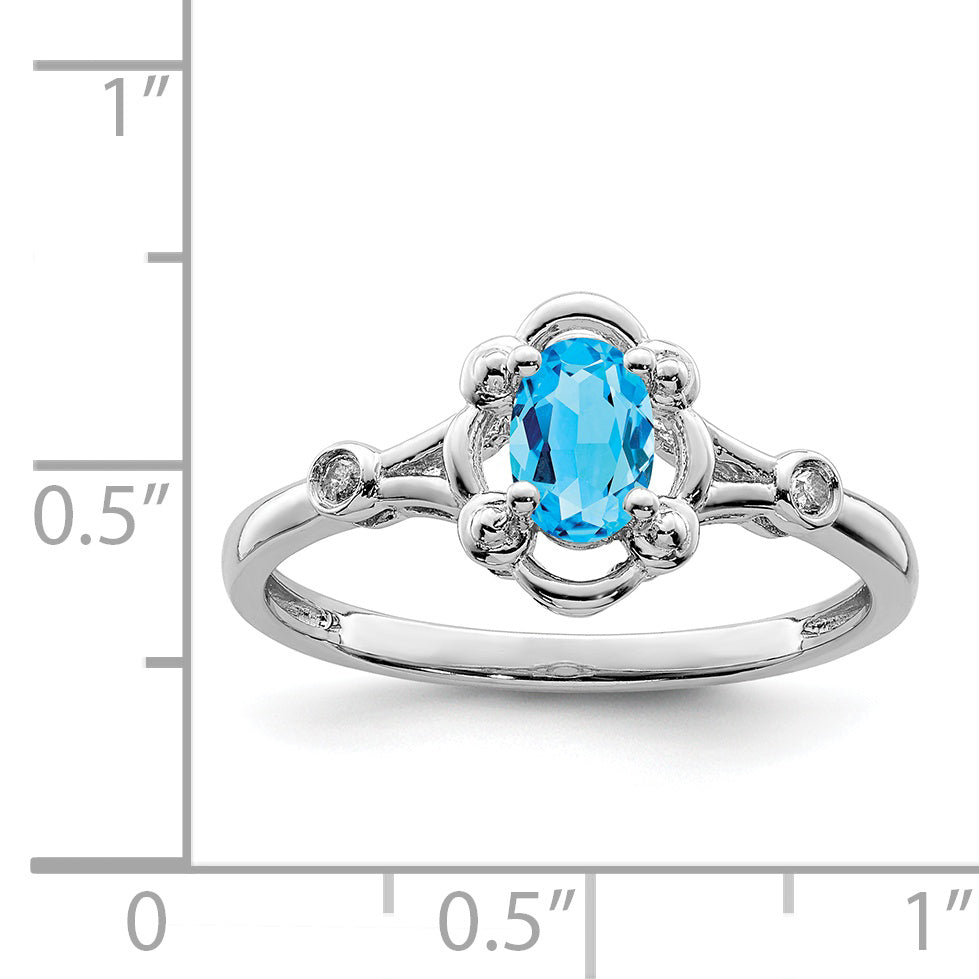 Sterling Silver Rhodium-plated Light Swiss Blue Topaz & Diamond Ring Secondary image