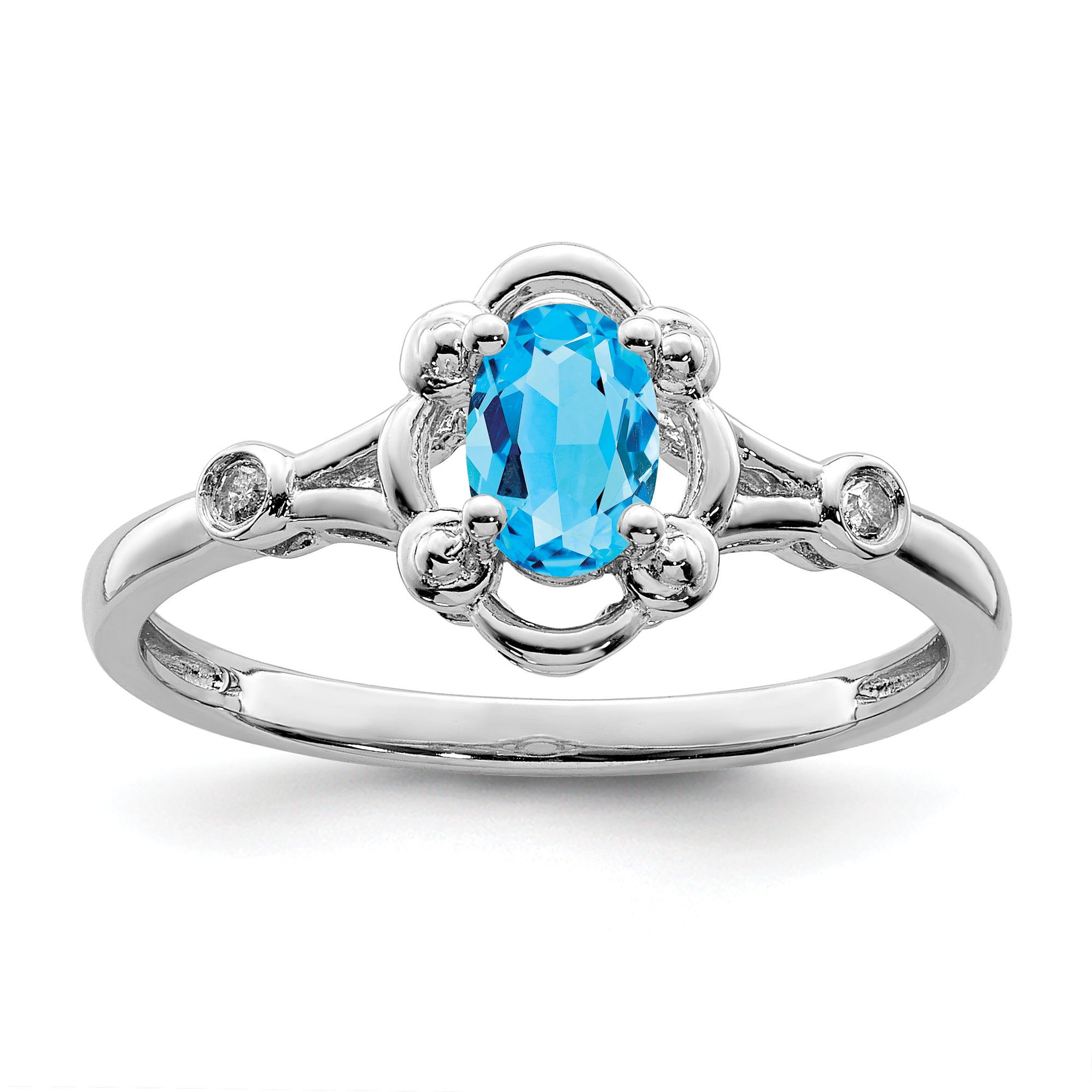 Sterling Silver Rhodium-plated Light Swiss Blue Topaz & Diamond Ring Main image
