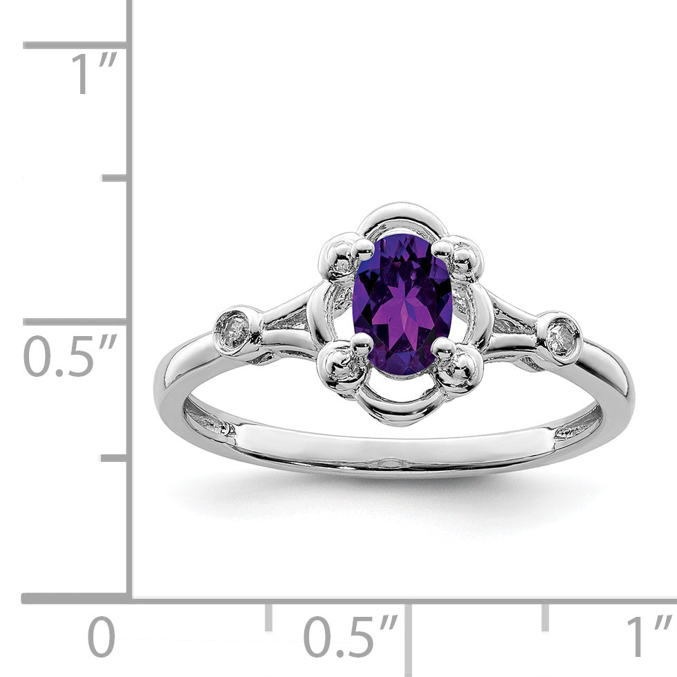 Sterling Silver Rhodium-plated Amethyst & Diamond Ring Secondary image