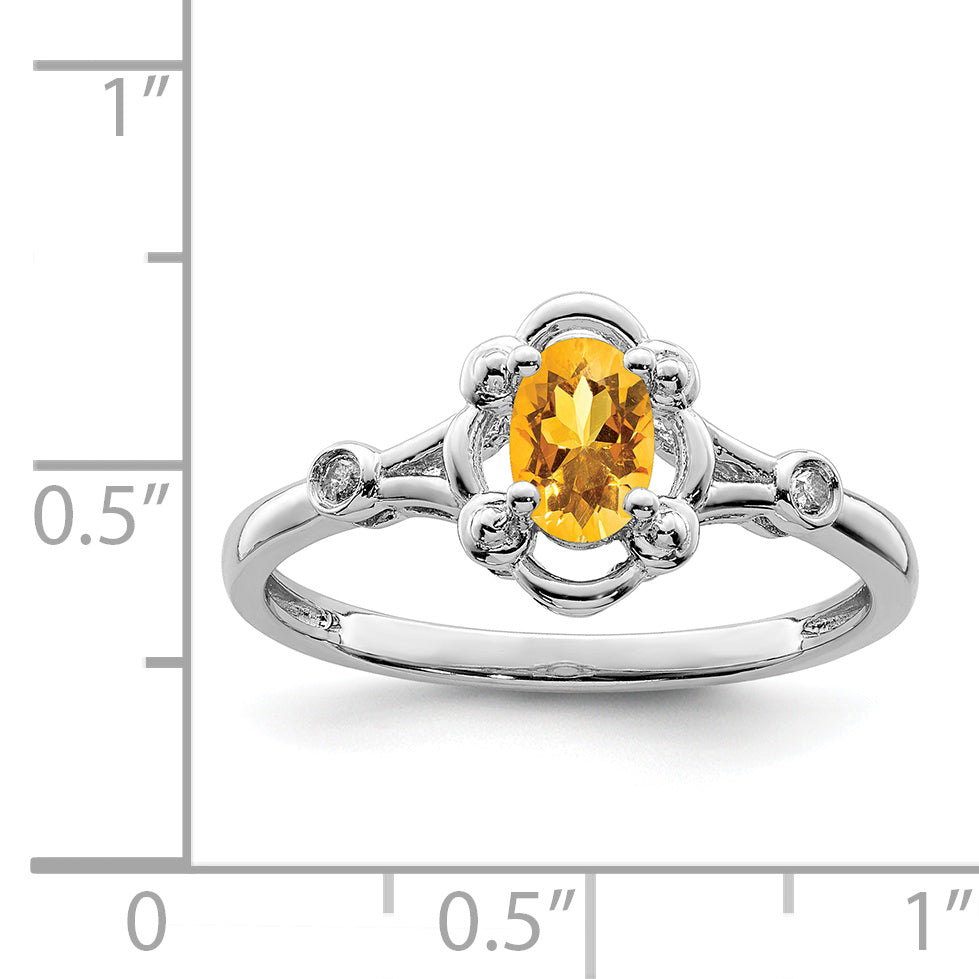 Sterling Silver Rhodium-plated Citrine & Diamond Ring Secondary image