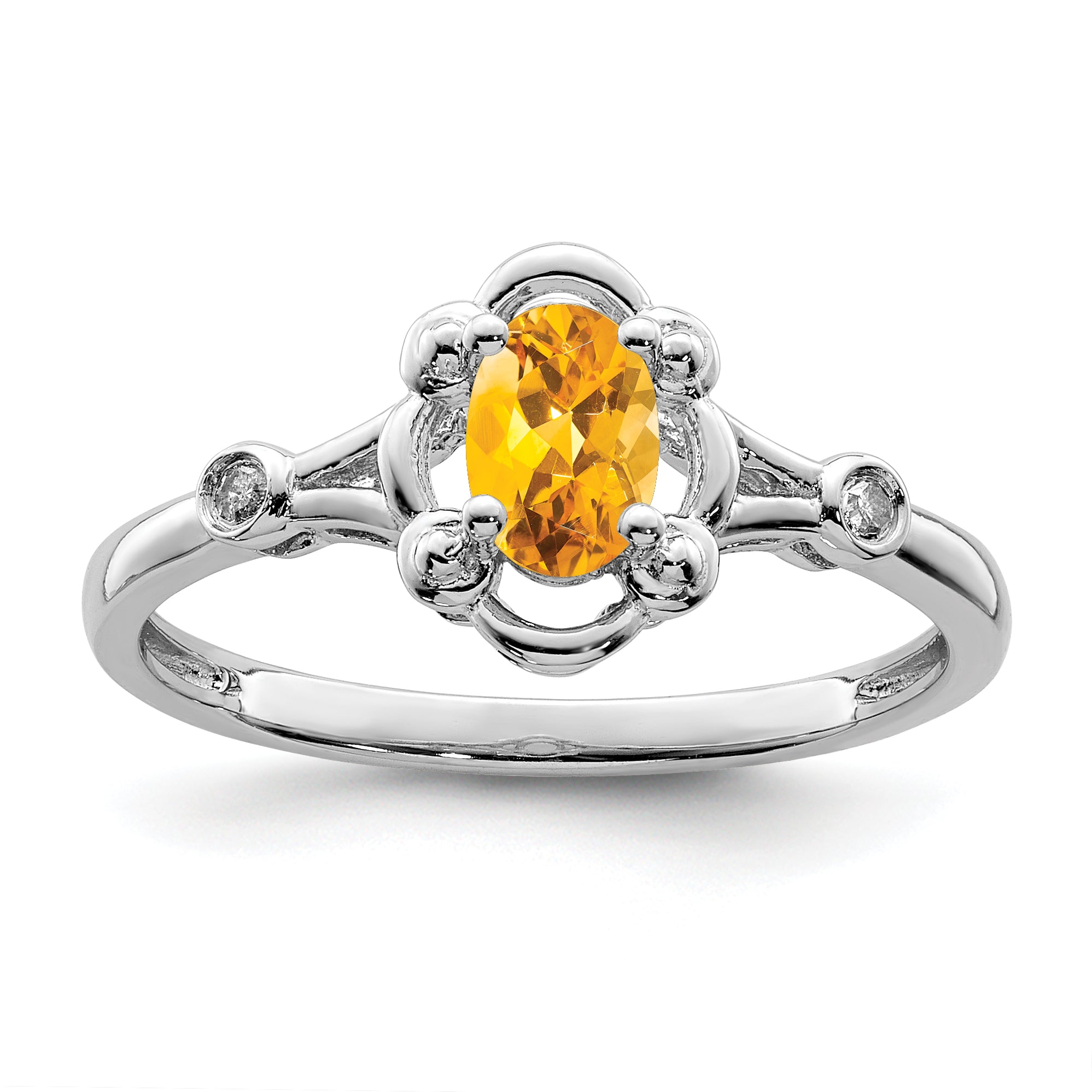 Sterling Silver Rhodium-plated Citrine & Diamond Ring Main image