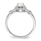 Sterling Silver Rhodium-plated Created Opal & Diamond Ring