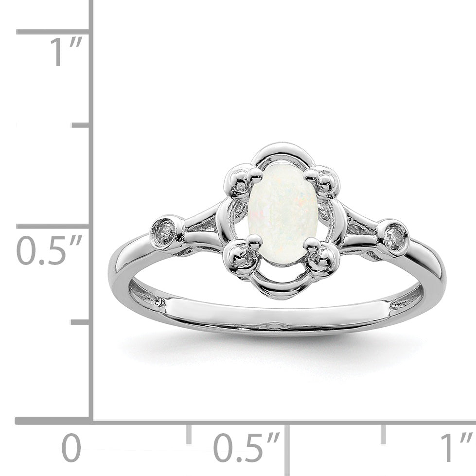 Sterling Silver Rhodium-plated Created Opal & Diamond Ring