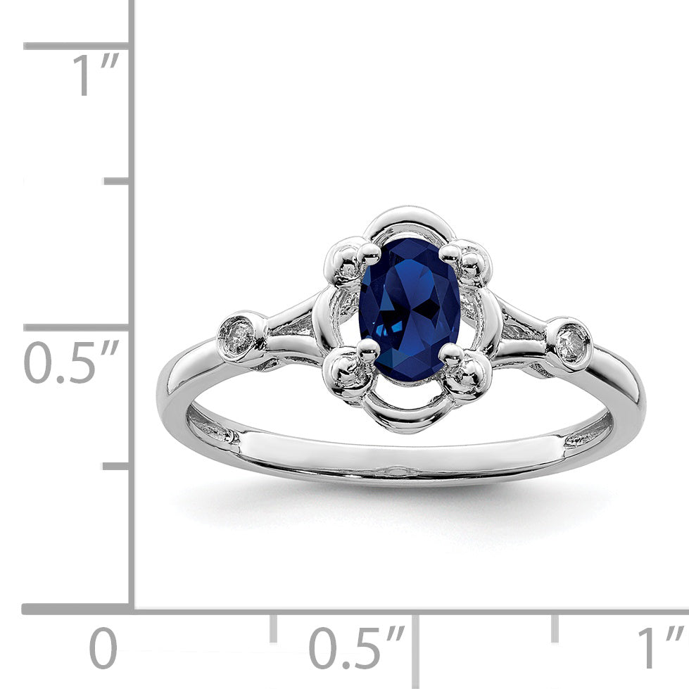 Sterling Silver Rhodium-plated Created Sapphire & Diamond Ring Secondary image