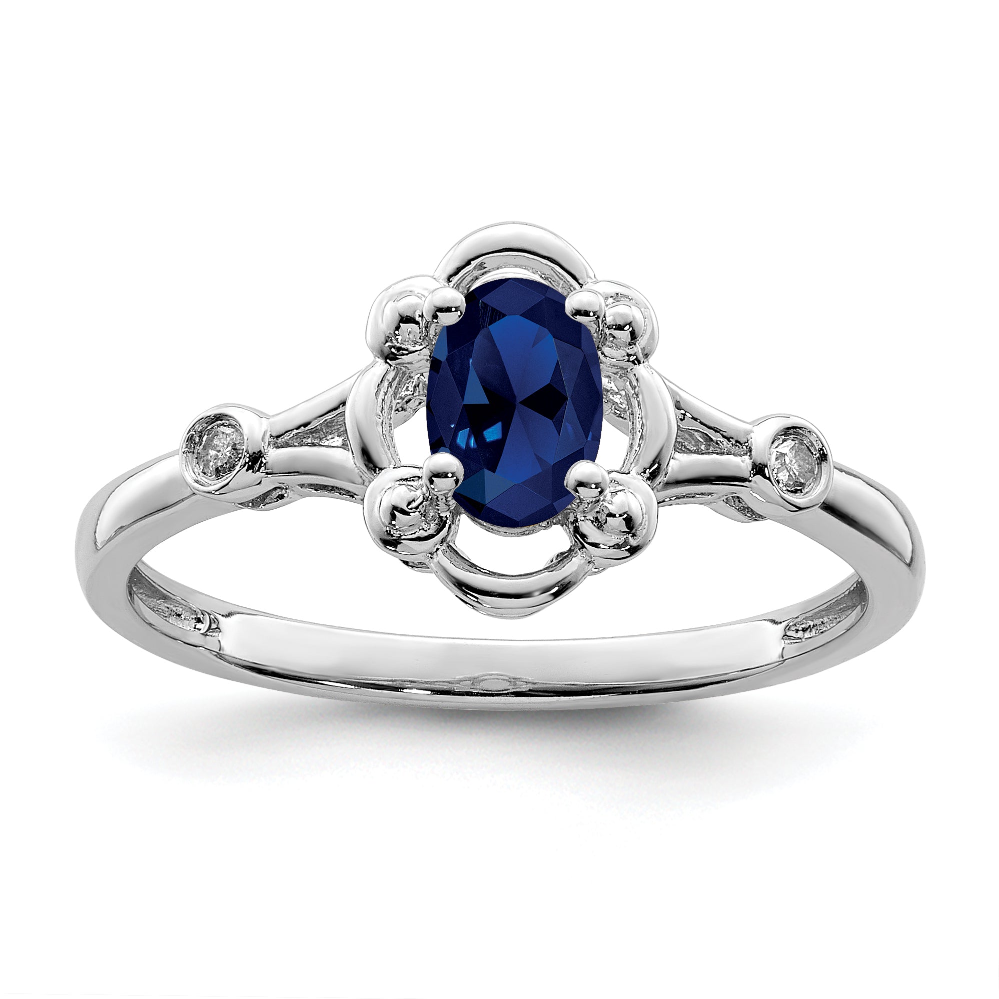 Sterling Silver Rhodium-plated Created Sapphire & Diamond Ring Main image