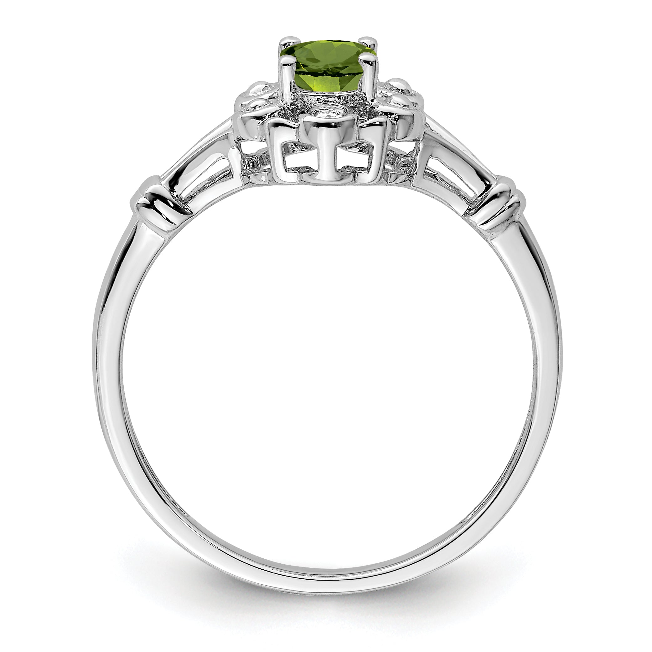 Sterling Silver Rhodium-plated Peridot & Diamond Ring Secondary image