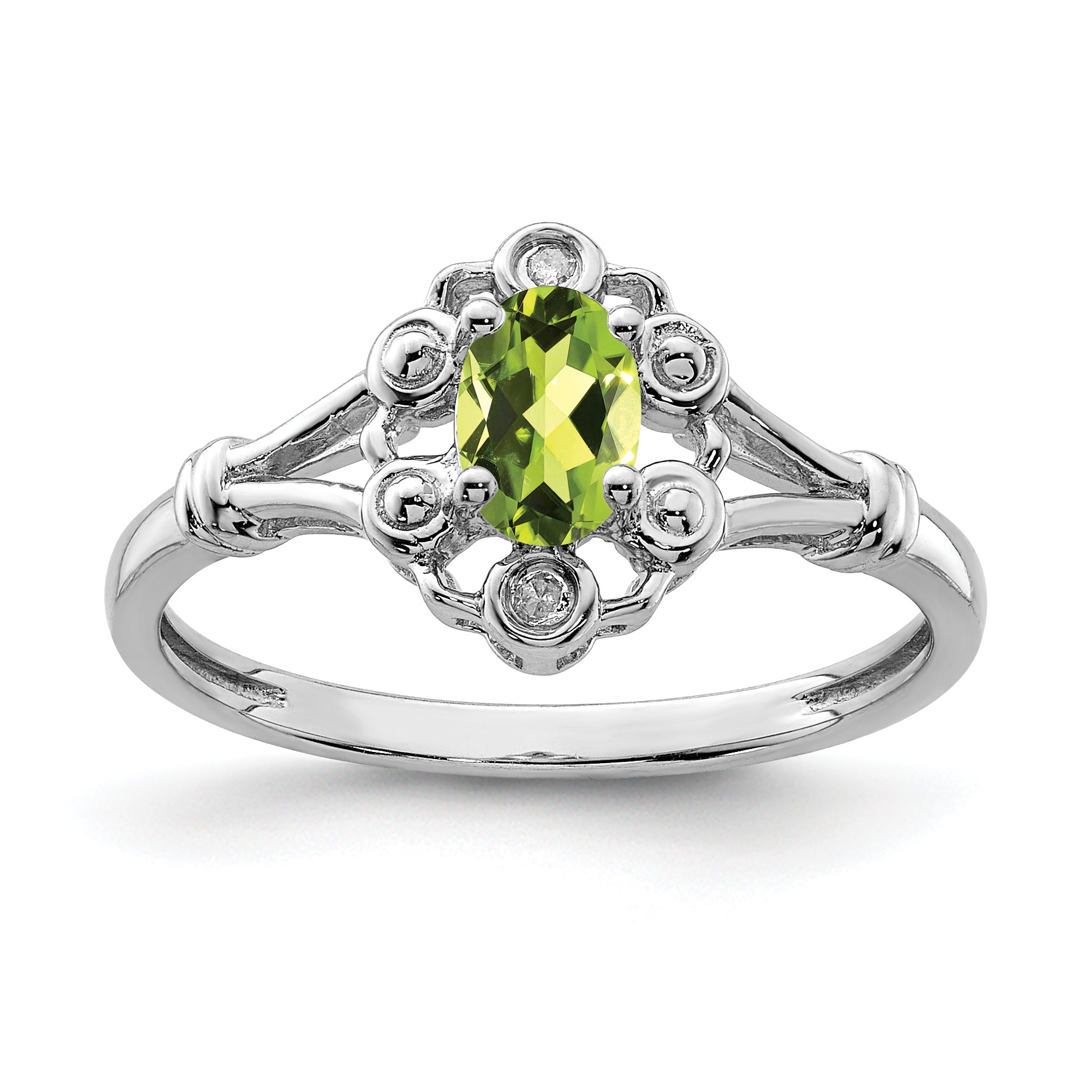 Sterling Silver Rhodium-plated Peridot & Diamond Ring Main image
