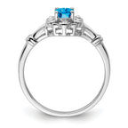 Sterling Silver Rhodium-plated Light Swiss Blue Topaz & Diamond Ring