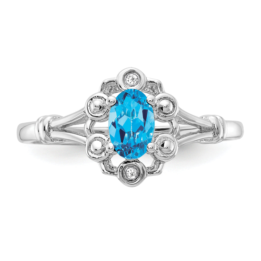 Sterling Silver Rhodium-plated Light Swiss Blue Topaz & Diamond Ring