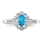 Sterling Silver Rhodium-plated Light Swiss Blue Topaz & Diamond Ring