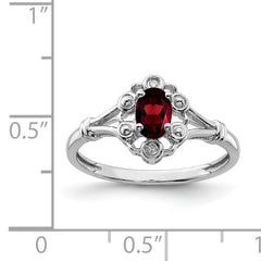 Sterling Silver Rhodium-plated Garnet & Diamond Ring