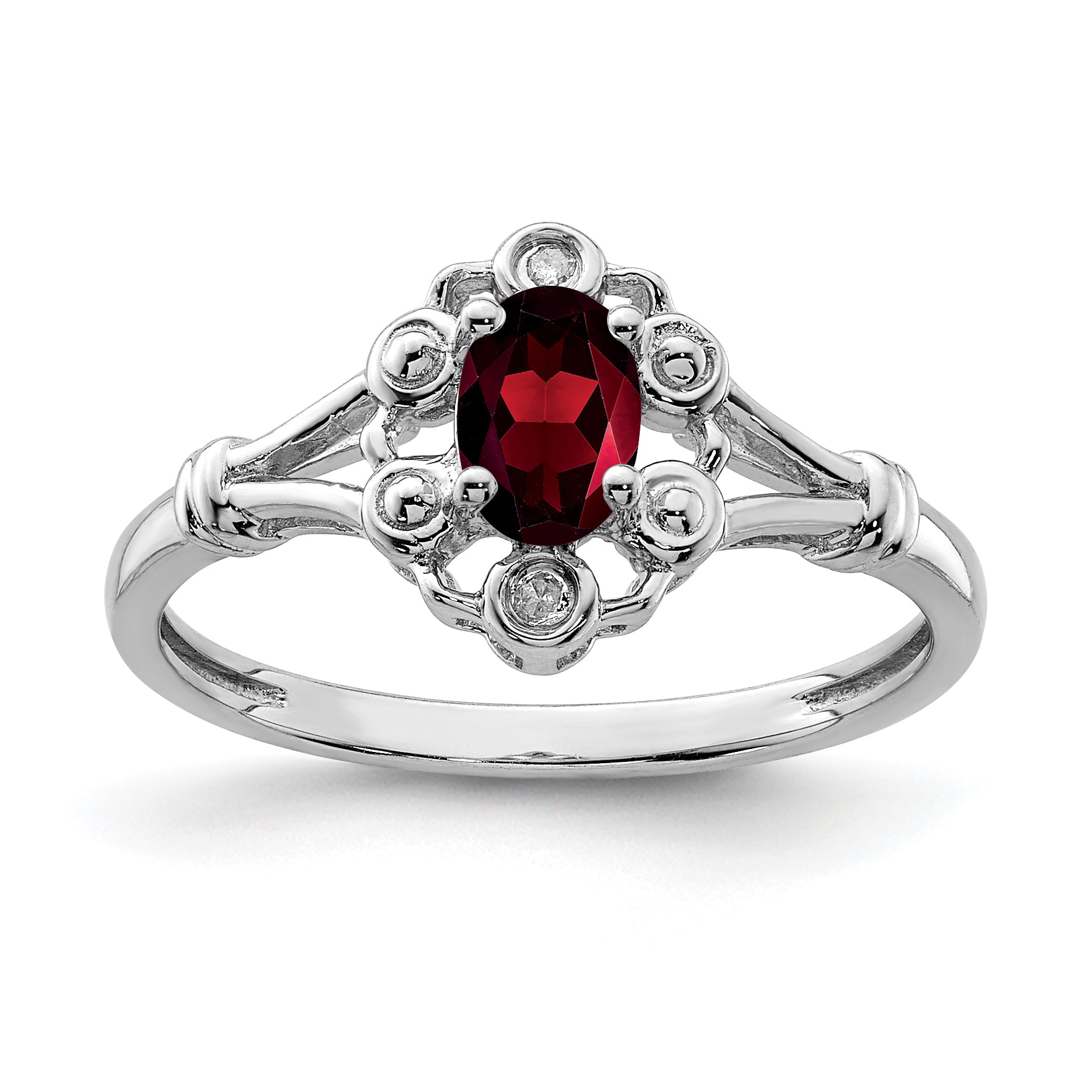 Sterling Silver Rhodium-plated Garnet & Diamond Ring Main image