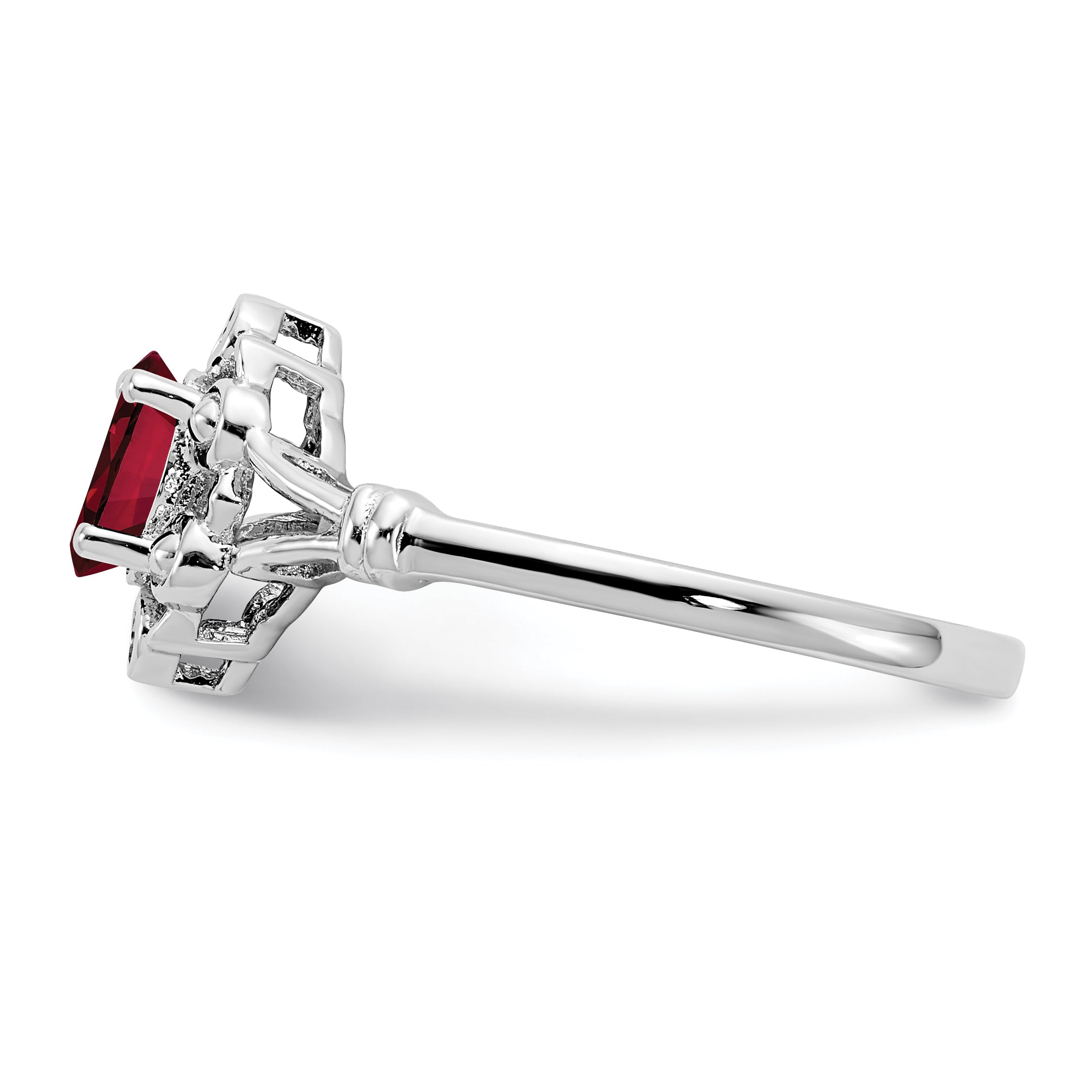 Sterling Silver Rhodium-plated Created Ruby & Diamond Ring