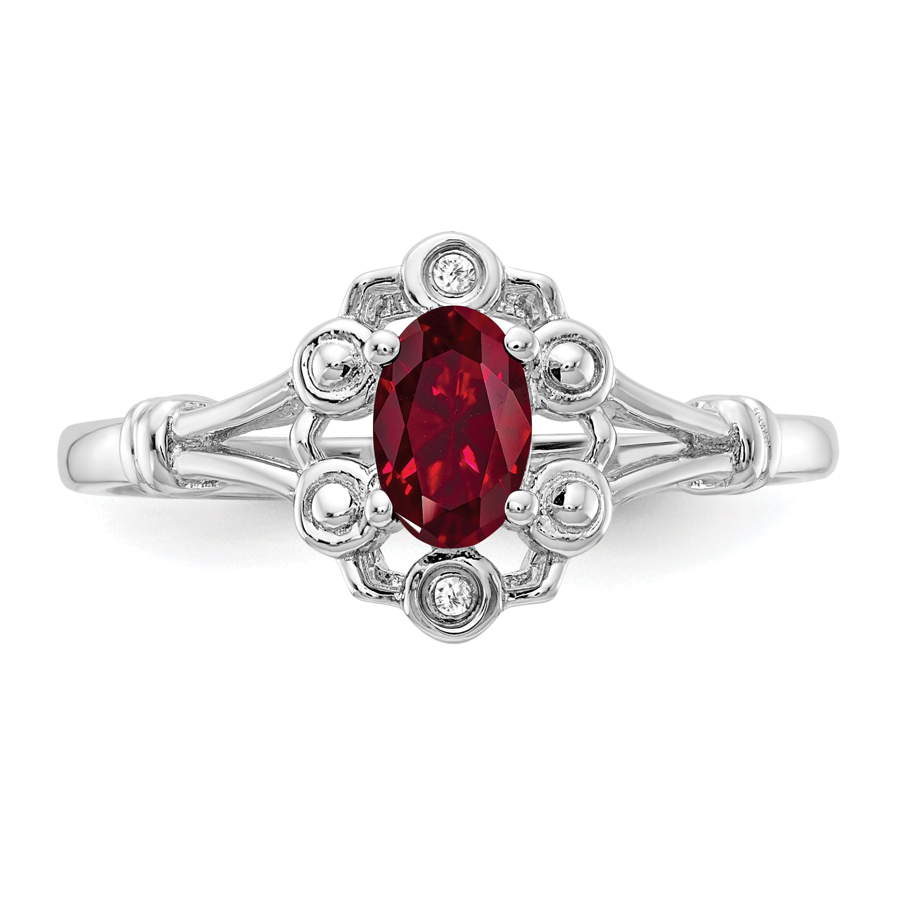 Sterling Silver Rhodium-plated Created Ruby & Diamond Ring