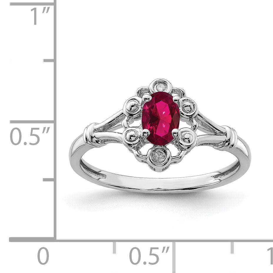 Sterling Silver Rhodium-plated Created Ruby & Diamond Ring