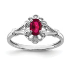 Sterling Silver Rhodium-plated Created Ruby & Diamond Ring