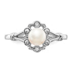 Sterling Silver Rhodium-plated Fresh Water Cultured Pearl & Diamond Ring