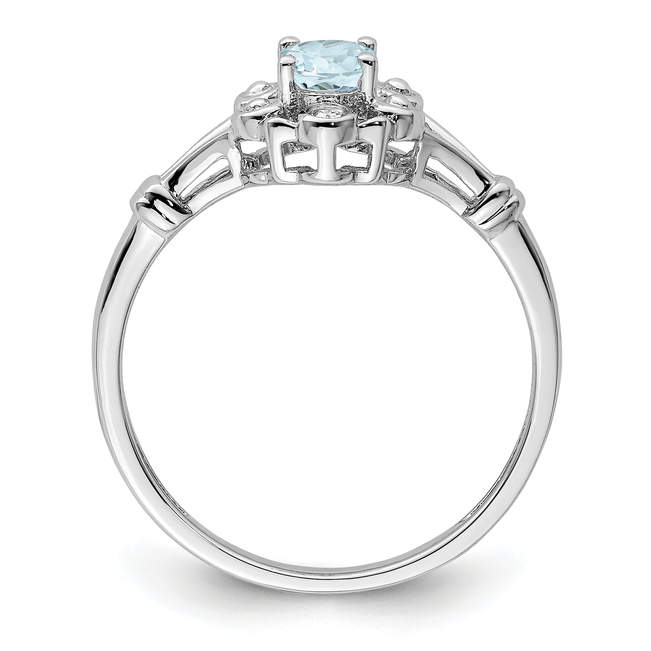 Sterling Silver Rhodium-plated Aquamarine & Diamond Ring Secondary image