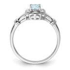 Sterling Silver Rhodium-plated Aquamarine & Diamond Ring