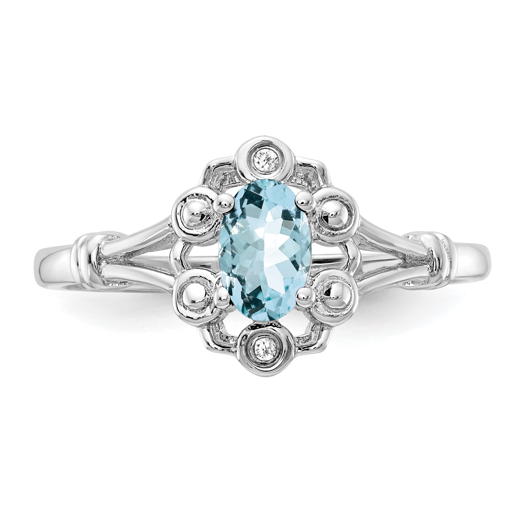 Sterling Silver Rhodium-plated Aquamarine & Diamond Ring