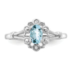 Sterling Silver Rhodium-plated Aquamarine & Diamond Ring