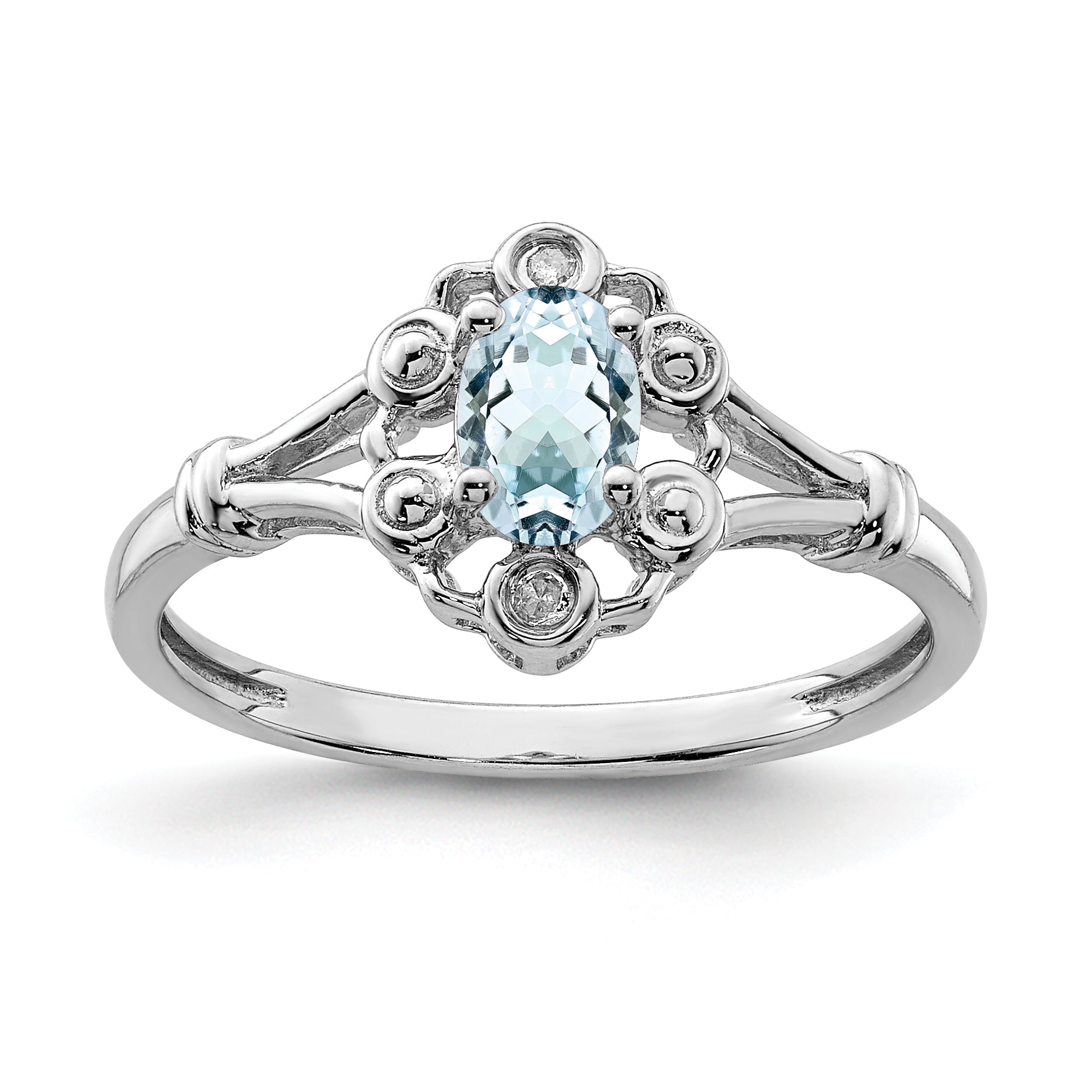 Sterling Silver Rhodium-plated Aquamarine & Diamond Ring Main image