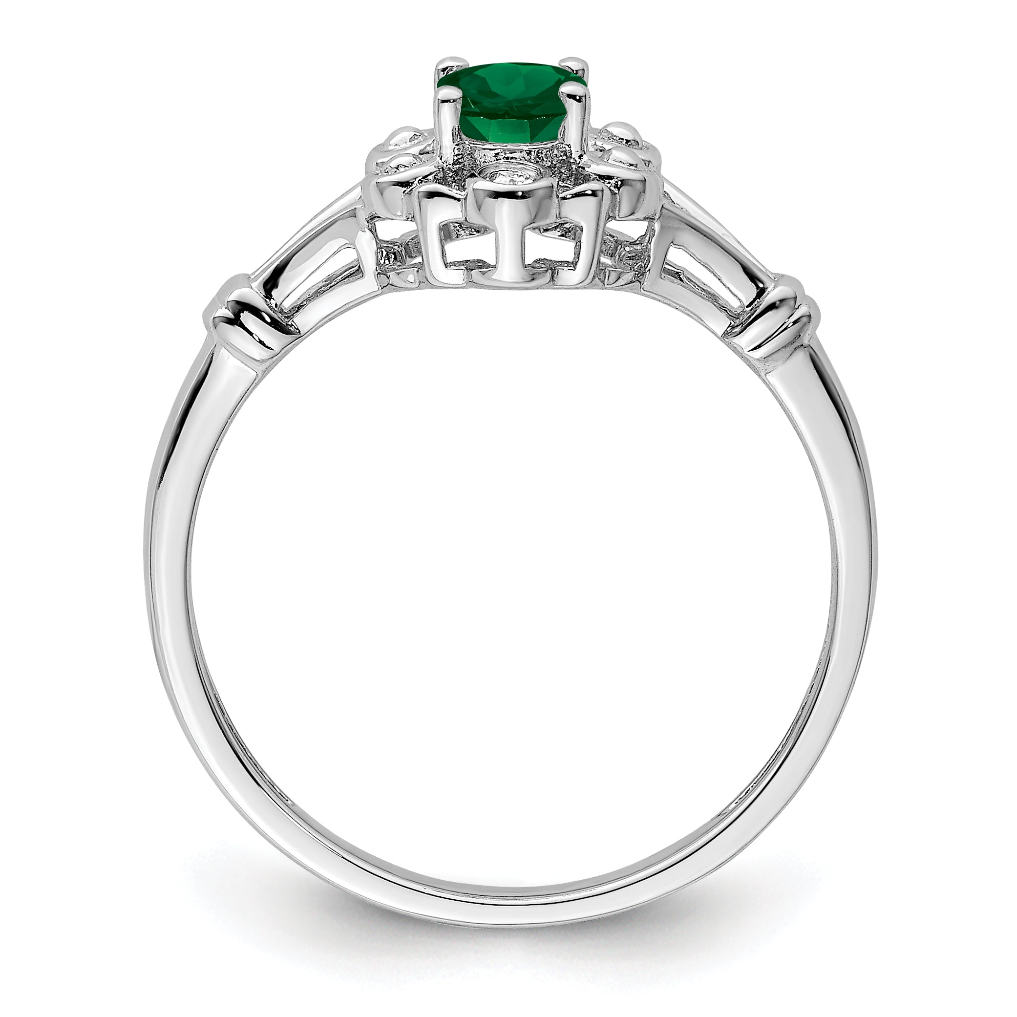 Sterling Silver Rhodium-plated Created Emerald & Diamond Ring