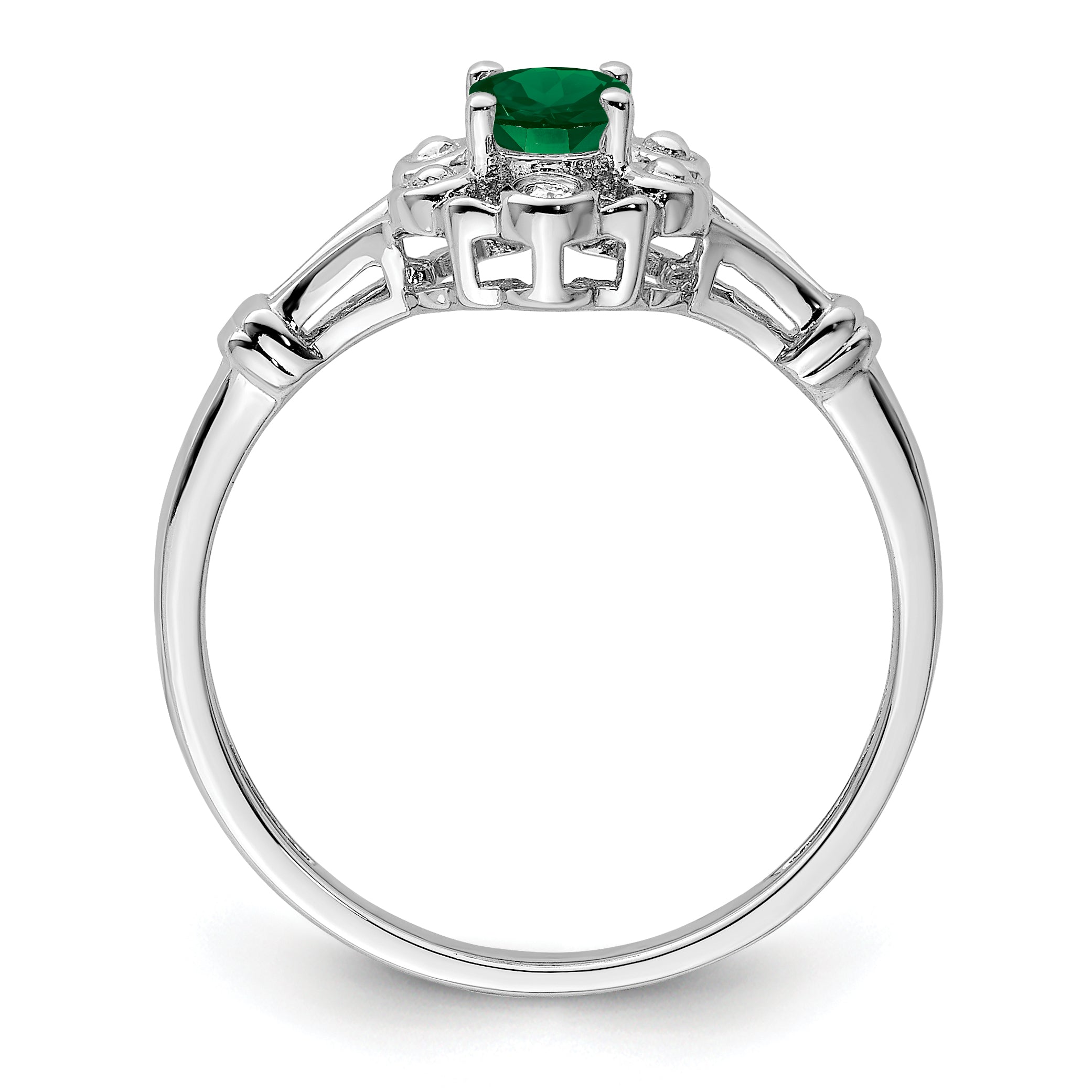 Sterling Silver Rhodium-plated Created Emerald & Diamond Ring Secondary image